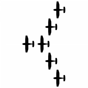 Bovenaanzicht van de Arrow Formation met zes vliegtuigen