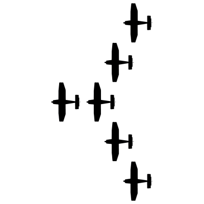 Bovenaanzicht van de Arrow Formation met zes vliegtuigen