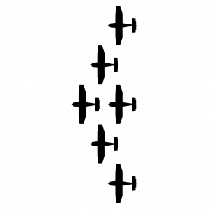 Bovenaanzicht van de Box Formation met zes vliegtuigen