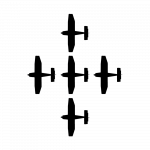 Bovenaanzicht van de Cross Formation met vijf vliegtuigen