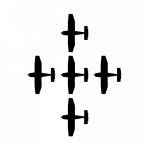 Bovenaanzicht van de Cross Formation met vijf vliegtuigen