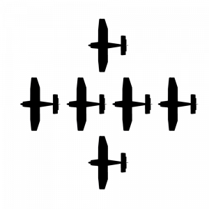 Bovenaanzicht van de Cross Formation met zes vliegtuigen