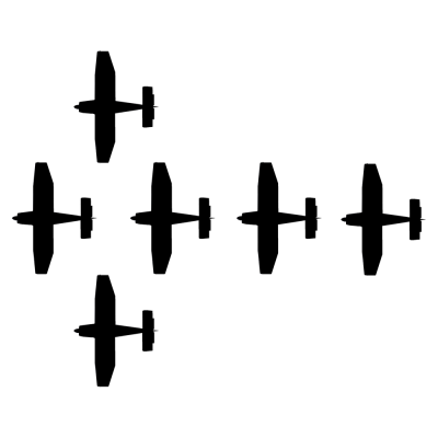 Bovenaanzicht van de Diamond Formation met zes vliegtuigen