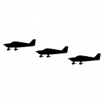 Zijaanzicht van vliegtuigen die recht achter elkaar vliegen