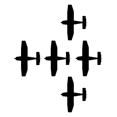 Bovenaanzicht van de Star Formation met vijf vliegtuigen