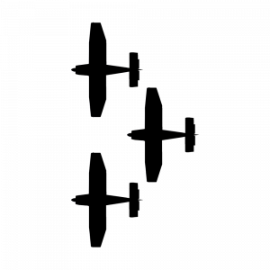 Bovenaanzicht van de T-Formation met drie vliegtuigen