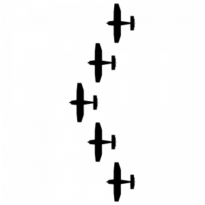 Bovenaanzicht van de Vic Formation met vijf vliegtuigen